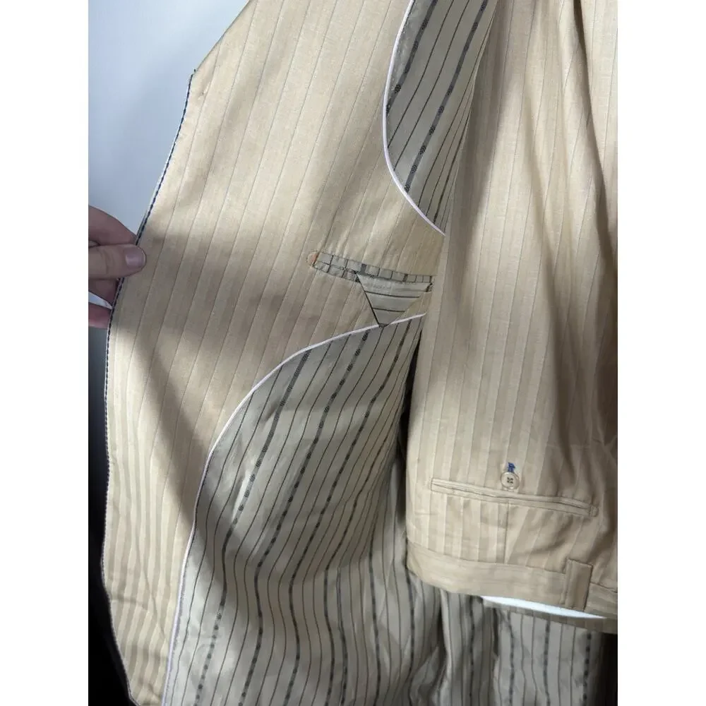 Valentino Ferrel Superior 150’s Beige Pinstripe Suit Jacket 48L / Pants 43L